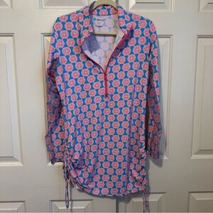 IBKUL Ashley Print Adjustable Length Long Sleeve 1/2 Zip Sz L Golf Tennis UPF 50